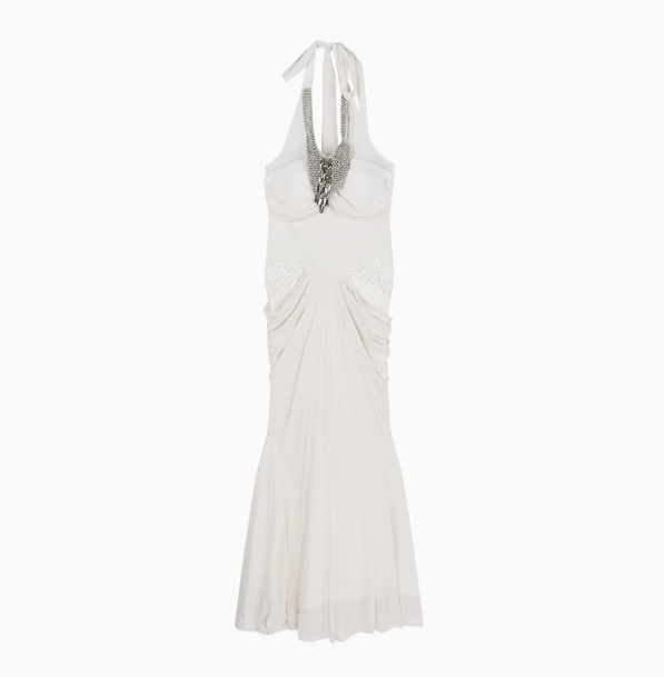 Neckholderkleid mit Perlenbesatz im französischen Damenstil ED0510