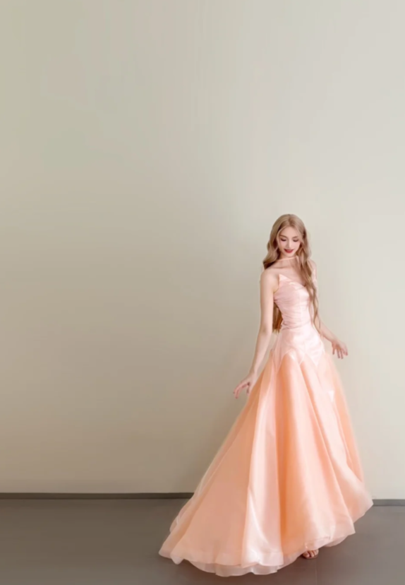 Cute Strapless A-Line Light Orange Long Prom Dresses Tulle Light Orange Birthday Dresses Sweet 16 Dress ED05112