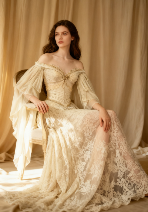 beige dresses for wedding Elegant Off-shoulder A-Line Beige Long Wedding Dresses Chiffon Lace Be –  EvaFashionDress