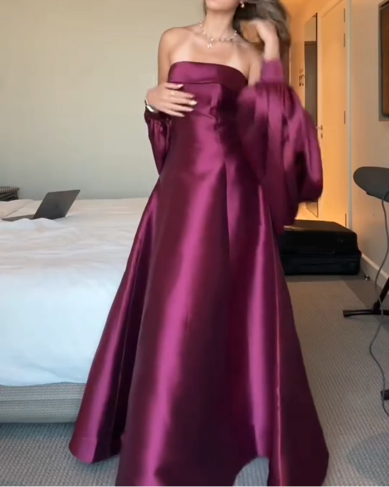 Chic Strapless A-Line Long Prom Dresses, Satin Sleeveless Evening Gowns ED05144