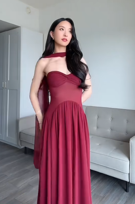 Sexy Sweetheart Neck Sheath Long Prom Dresses Chiffon Burgundy Wedding Guest Dresses ED05181