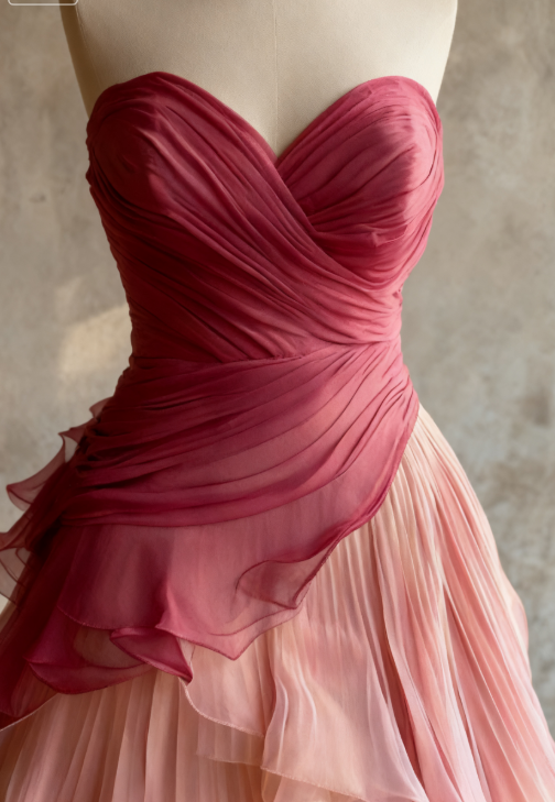 Glam Sweetheart A-Line Pink Long Prom Dresses Chiffon Pleated Pink Qucneanera Dresses Sweet 16 Dresses ED05200
