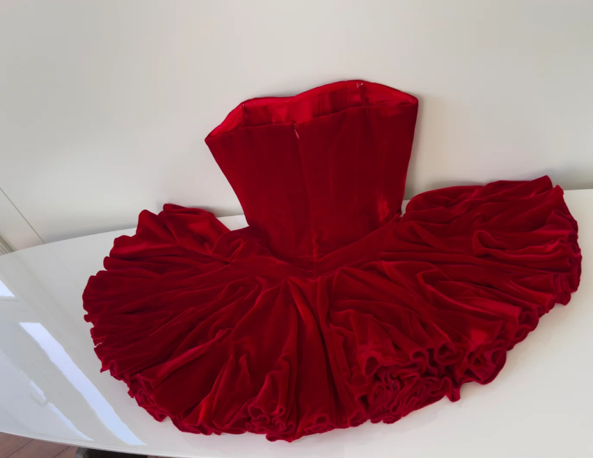 Cute Strapless A-Line Short Prom Dresses, Velvet Burgundy Birthday Dresses, 2025 Christmas Outfits ED05217