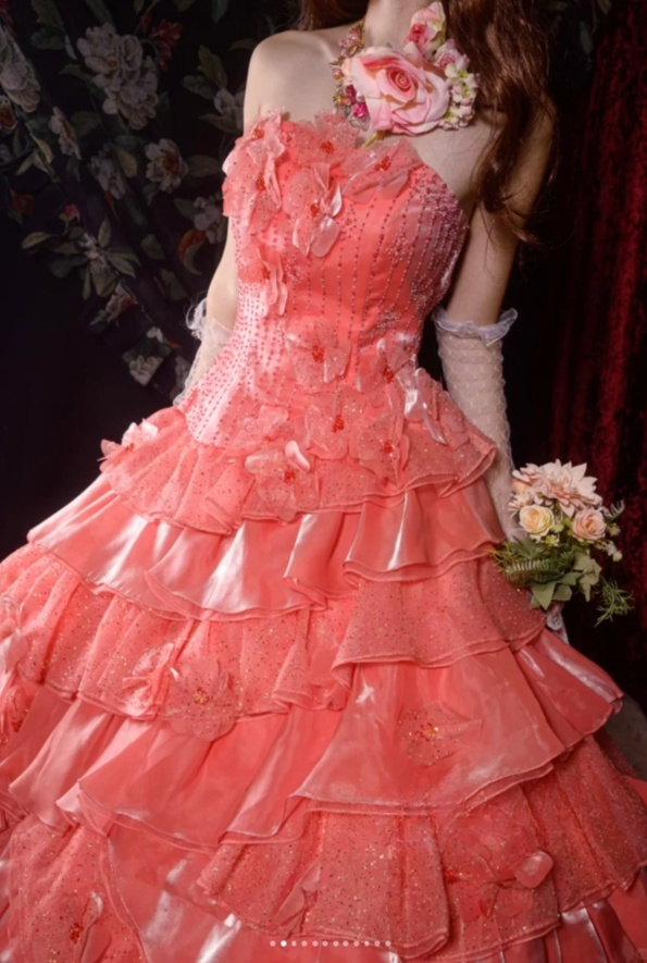 Fairy Strapless Ball Gown Long Prom Dresses Tulle Coral Quinceanera Dresses Sweet 16 Dress ED05223