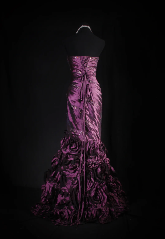 Fairy Mermaid Grape Long Prom Dresses Strapless Satin Beaded Grape Birthday Dresses Sleeveless Formal Dresses ED05319