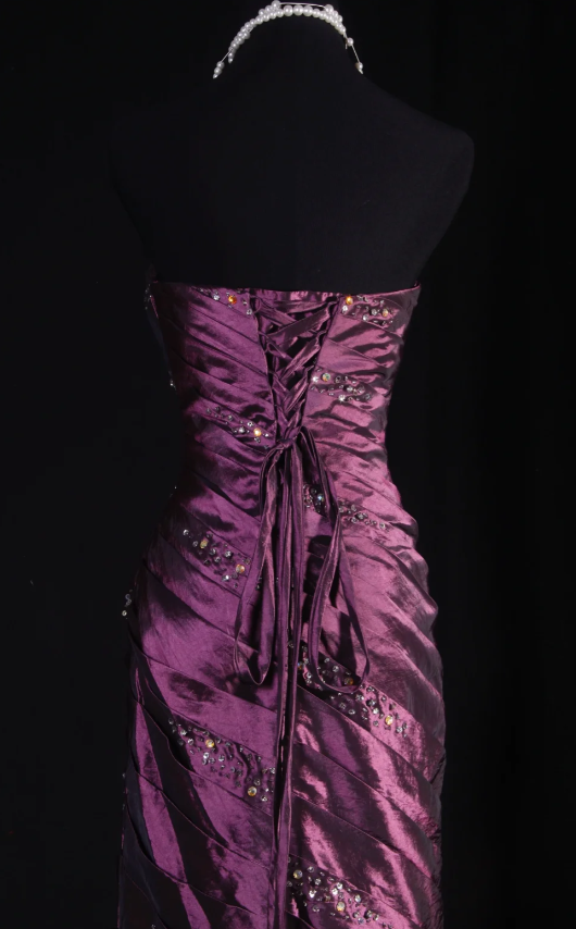 Fairy Mermaid Grape Long Prom Dresses Strapless Satin Beaded Grape Birthday Dresses Sleeveless Formal Dresses ED05319