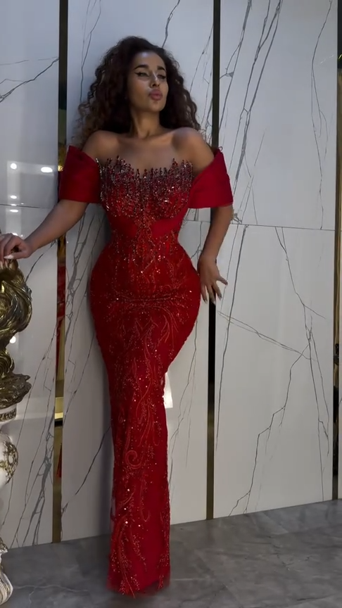 Sexy Off-shoulder Bodycon Long Prom Dresses,Beaded Tulle Burgundy Evening Dresses ED05326