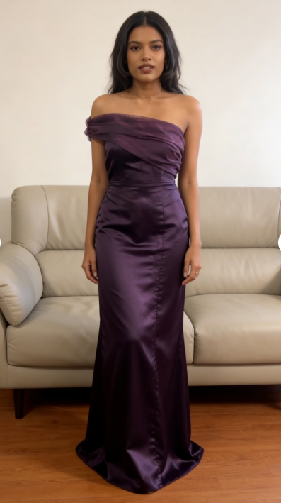 Sexy One-shoulder Sheath Long Prom Dresses, Satin Dark Purple Evening Dresses ED05327