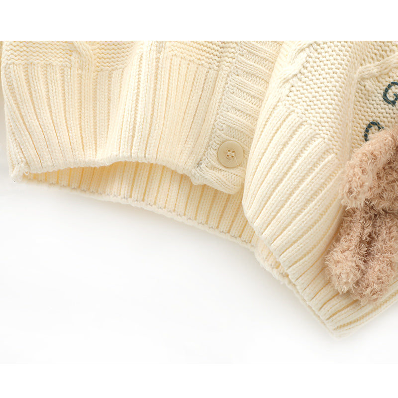 Korean style three-dimensional bear hooded knitted cardigan ED0532