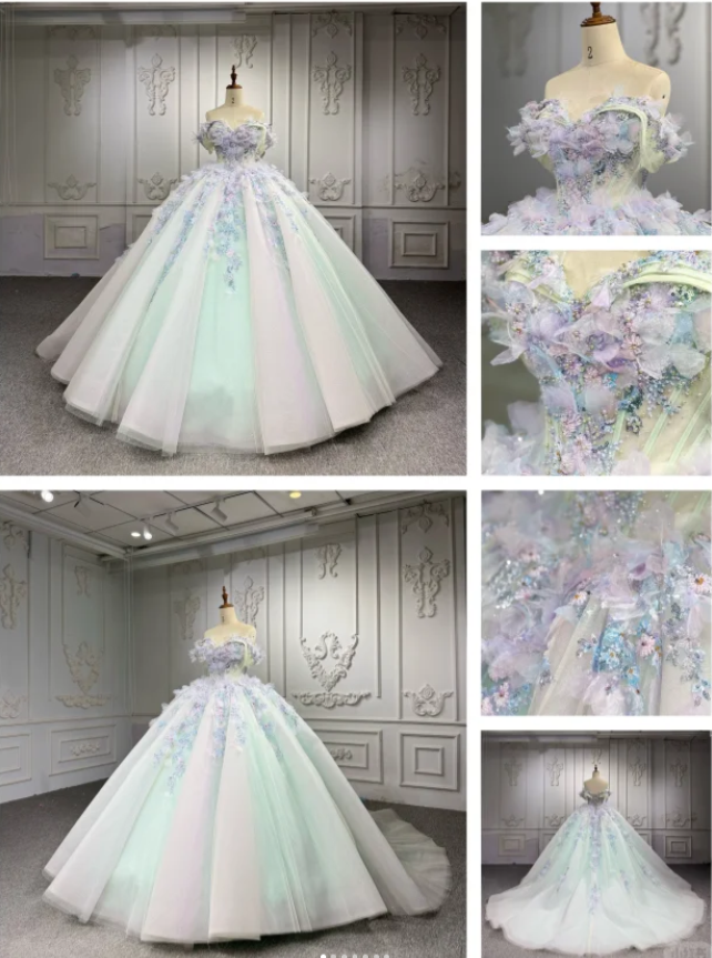 Fairy Off-shoulder Ball Gown Long Prom Dress Tulle Appliques Quinceanera Dresses Sweet 16 Dress ED05346