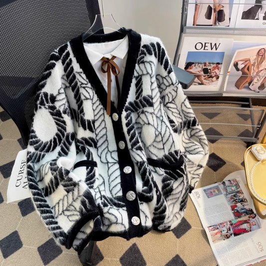 Retro soft V-neck mid-length cardigan sweater ED0534