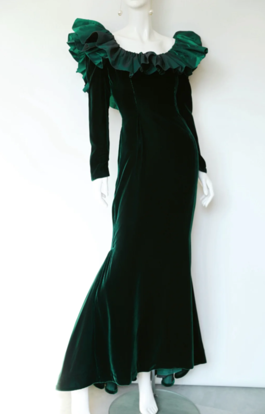 Elegant Jewel Mermaid Long Prom Dresses Velvet Dark Green Evening Dresses ED05364