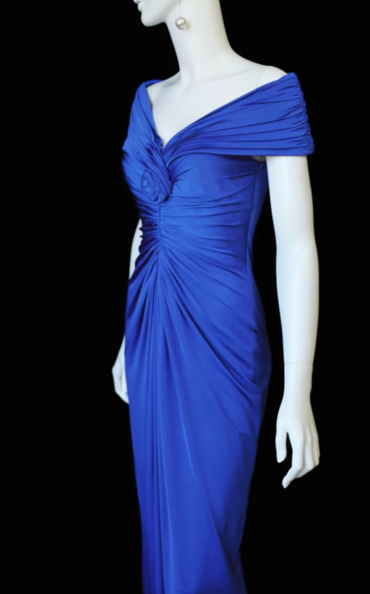 Glam Sheath Long Prom Dresses Off-shoulder Satin Evening Dresses Sleeveless Wedding Guest Dresses ED05370