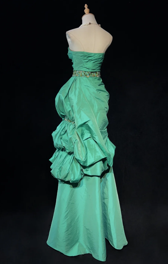 Elegant Sheath Green Long Prom Dress, Strapless Satin Birthday Dresses Green Evening Dresses ED05406
