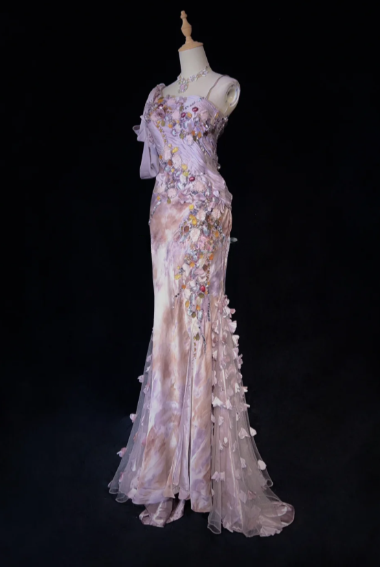 Elegant Sheath Pink Long Prom Dress, Straps Satin Appliques Formal Dresses Pink Evening Dresses ED05407