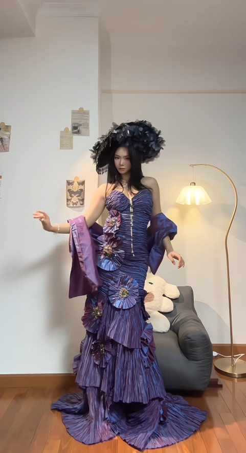 Fairy Purple Sheath Long Prom Dresses Strapless Evening Dresses Sleeveless Purple Formal Dresses ED05419