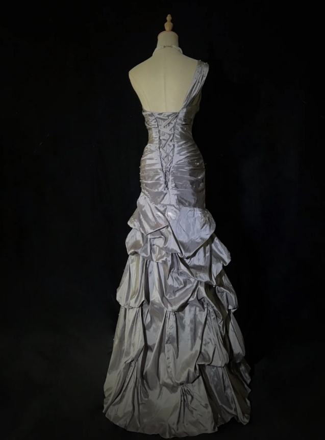 Gorgeous Sheath Gray Long Prom Dresses One-shoulder Satin Evening Dresses Sleeveless Gray Party Dresses ED05439