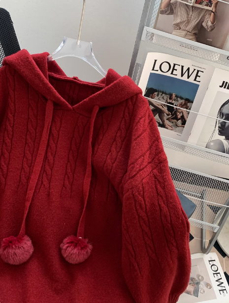 Roter Weihnachten Neujahr Retro Kapuzenpullover Pullover ED0543