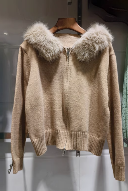 2025 New Style Fashion Hooded Fur Collar Zipper Loose Sweater ED0544