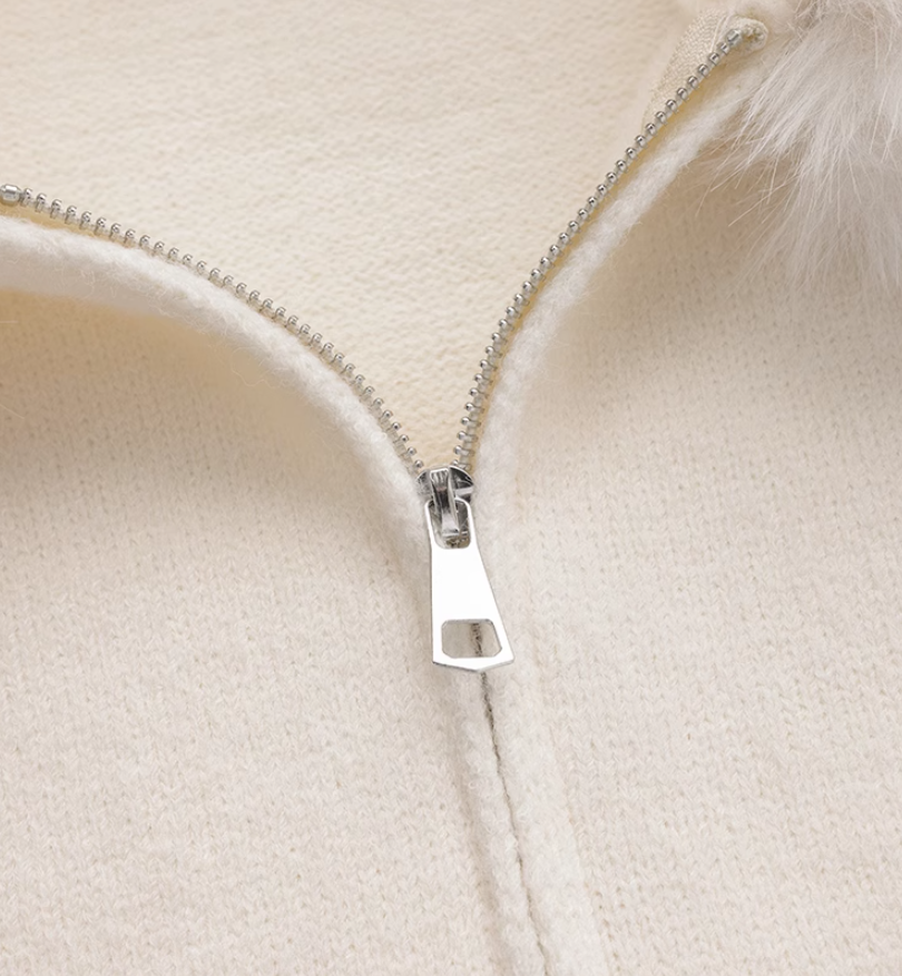 2025 New Style Fashion Hooded Fur Collar Zipper Loose Sweater ED0544