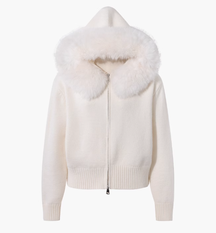 2025 New Style Fashion Hooded Fur Collar Zipper Loose Sweater ED0544