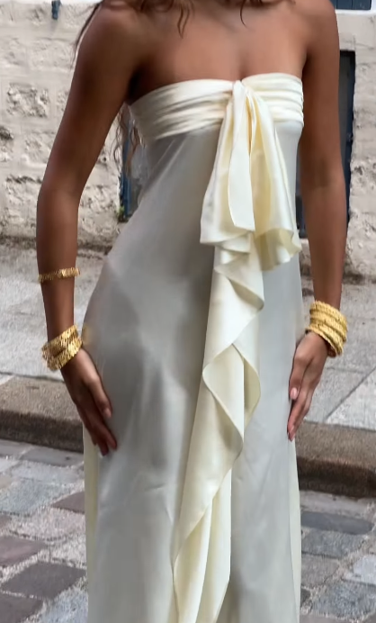 Simple Strapless Sheath Long Prom Dresses Chiffon Yellow Party dresses Evening Dresses ED05450