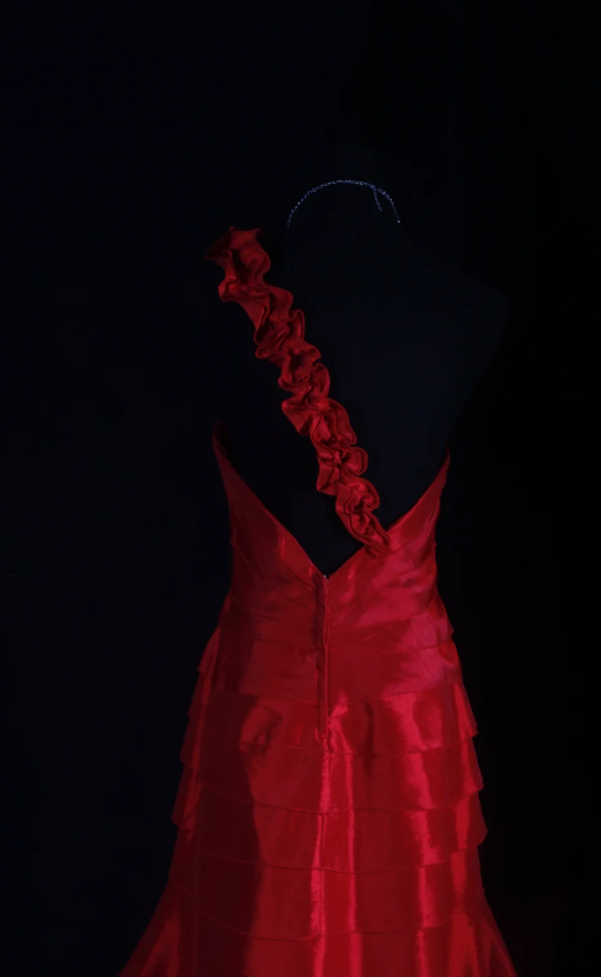 Vintage Red Prom Dresses Satin One-shoulder Birthday Dresses Beaded Sleeveless Sheath Evening Dresses ED05457