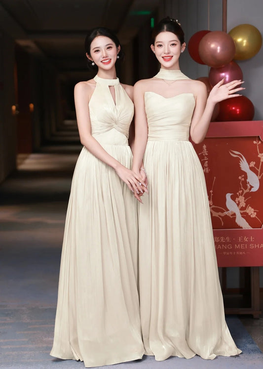 Elegant Sheath Light Champagne Bridesmaid Dresses Satin Evening Dresses ED05480