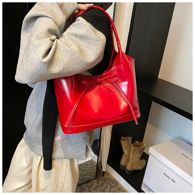 Versatile ballet style red bow shoulder bag ED0549
