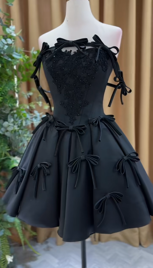 Sexy Sheath Short Prom Dresses Satin Formal Dresses Straps Black Birthday Dresses ED05505