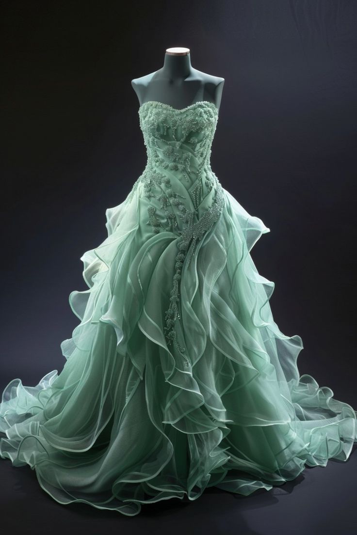Gorgeous Sweetheart Ball Gown Green Long Prom Dresses Tulle Beaded Sweet 16 Dresses Green Quinceanera Dresses ED05510