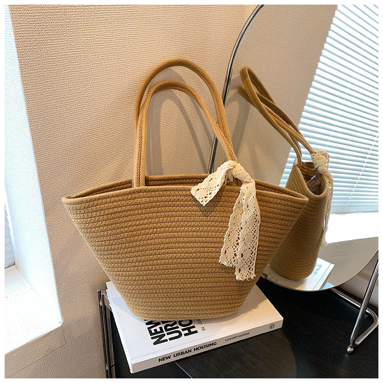 Sac fourre-tout polyvalent à bandoulière, sac à main de plage tissé ED0552