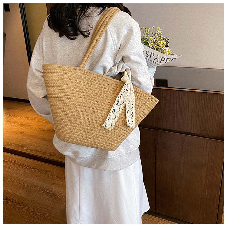 Sac fourre-tout polyvalent à bandoulière, sac à main de plage tissé ED0552