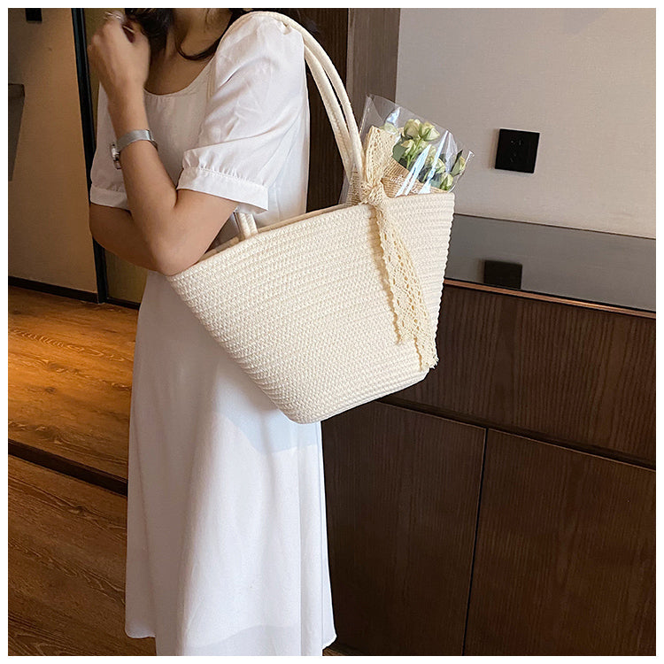 Sac fourre-tout polyvalent à bandoulière, sac à main de plage tissé ED0552