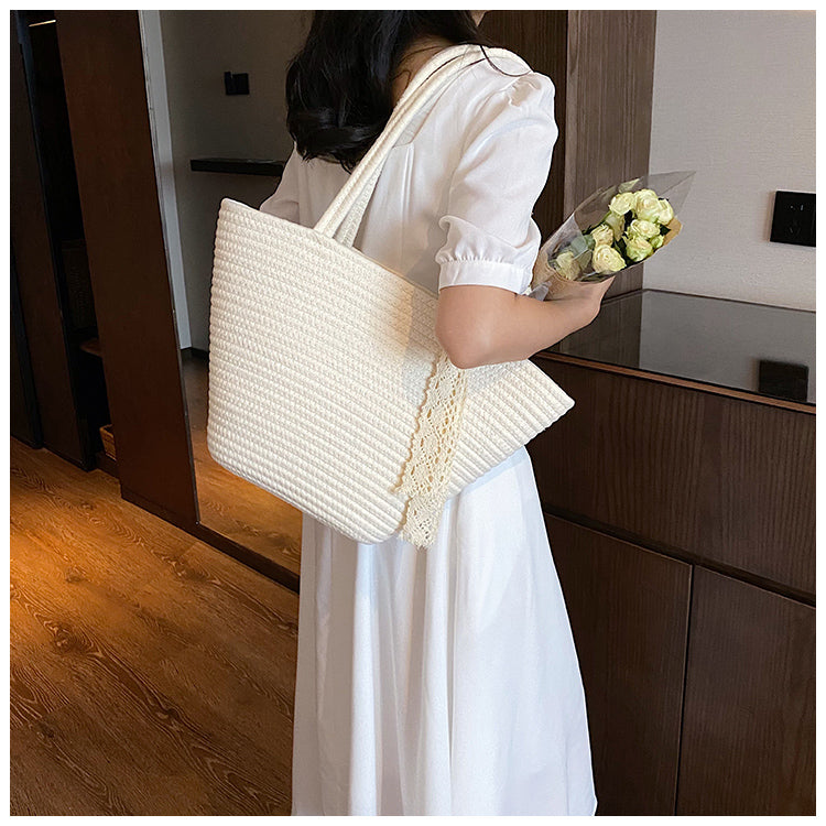 Sac fourre-tout polyvalent à bandoulière, sac à main de plage tissé ED0552