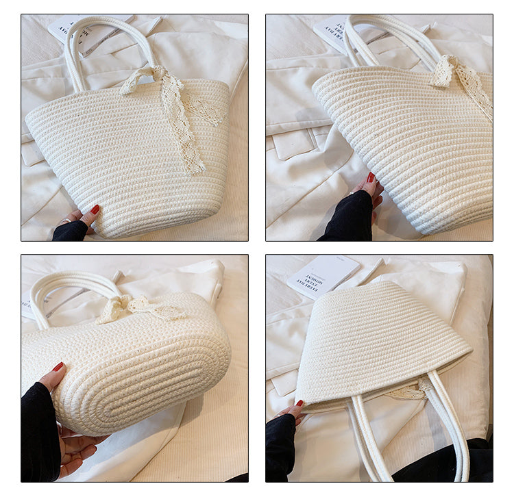 Sac fourre-tout polyvalent à bandoulière, sac à main de plage tissé ED0552