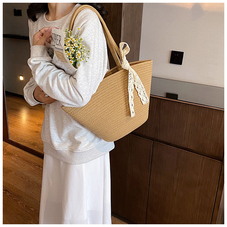 Sac fourre-tout polyvalent à bandoulière, sac à main de plage tissé ED0552