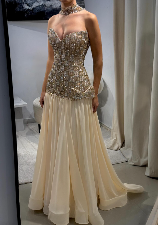 Glam Sweetheart A-Line Long Prom Dresses Rhinstones Chiffon Evening Dresses Sleeveless Birthday Dresses ED05531