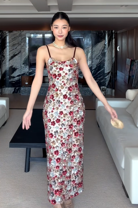 Simple Spaghetti Straps Sheath Long Evening Dresses Beaded Prom Dresses Sleeveless Guest Dresses ED05538