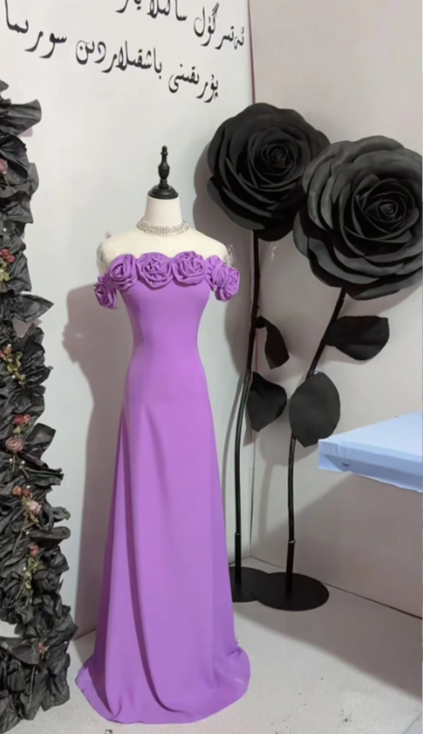 Glamous Off-shoulder Sheath Long Prom Dresses Chiffon Purple Wedding Guest Dresses ED05563