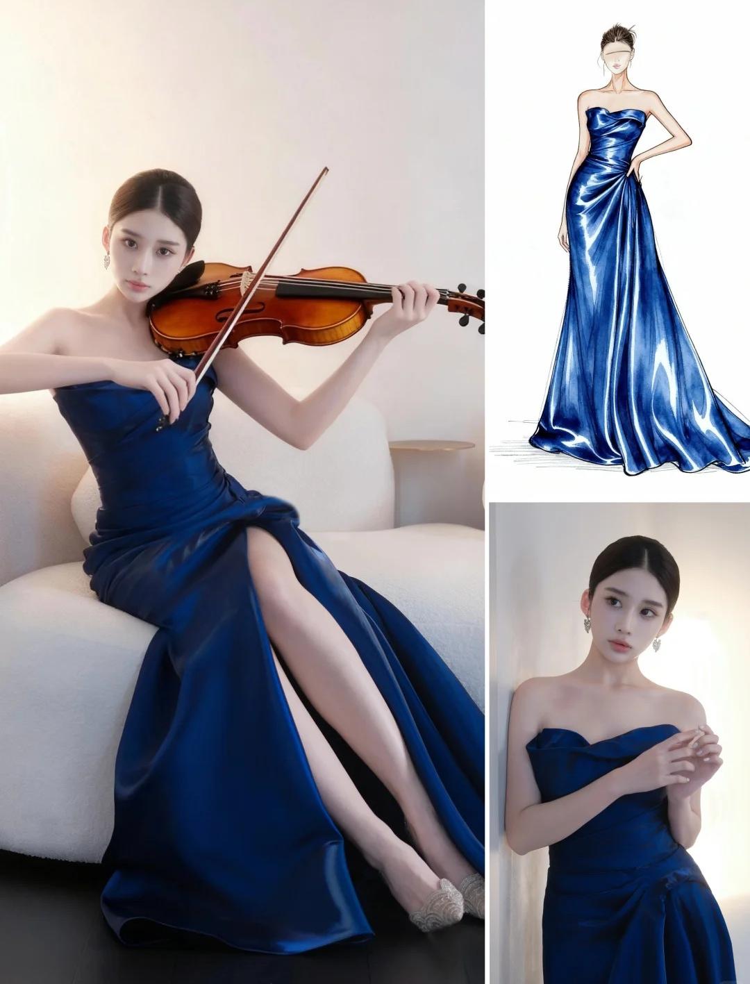 Glam Strapless Sheath Long Prom Dresses Satin Navy Blue Evening Gowns Sleeveless Formal Dresses ED05588