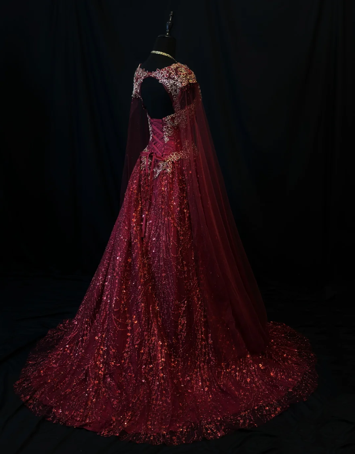 Fairy Sweetheart A-Line Long Prom Dresses, Tulle Beaded Burgundy Quinceanera Dresses Sleeveless Sweet 16 Dresses ED05607