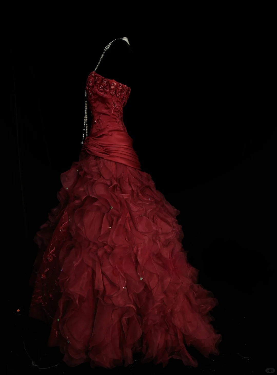 Fairy Strapless Ball Gown Long Prom Dresses, Tulle Burgundy Birthday Dresses Sleeveless Sweet 16 Dresses ED05610