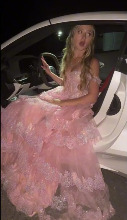 Chic Straps A-Line Long Prom Dresses Appliques Tulle Pink Evening Dresses Glitter Sequins Pink Birthday Dresses ED05624