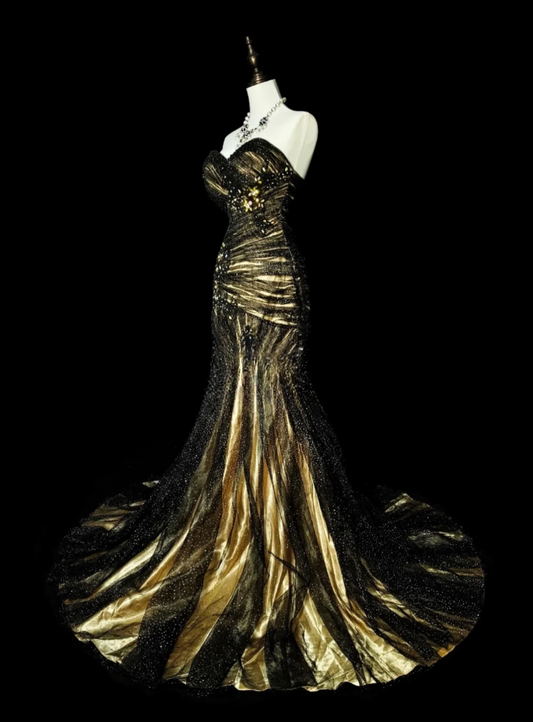 Chic Sweetheart Sheath Long Prom Dresses Beaded Tulle Evening Dresses Sleeveless Formal Dresses ED05656