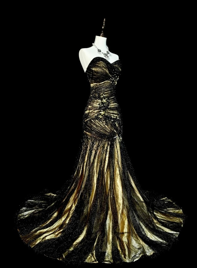 Chic Sweetheart Sheath Long Prom Dresses Beaded Tulle Evening Dresses Sleeveless Formal Dresses ED05656