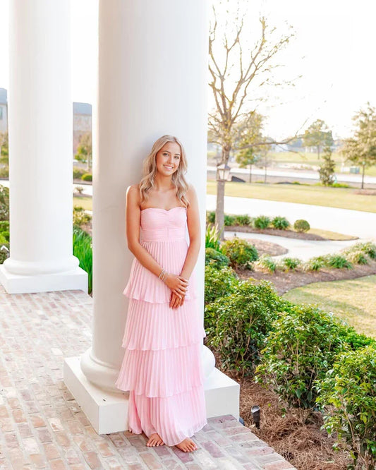 Simple Strapless Sheath Long Prom Dresses Chiffon Green Wedding Guest Dresses Sleeveless Bridesmaid Dresses ED05660