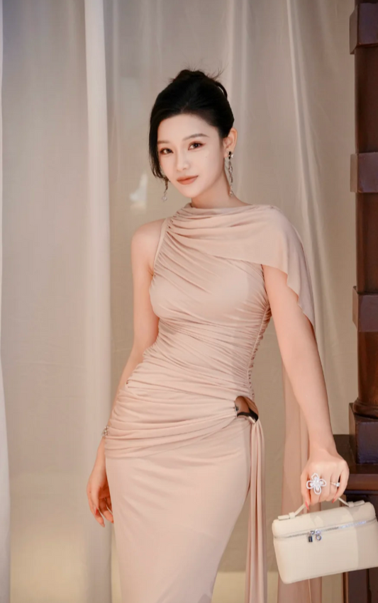 Elegant Sheath Long Prom Dresses Chiffon Pink Evening Dresses Wedding Guest Dresses ED05667