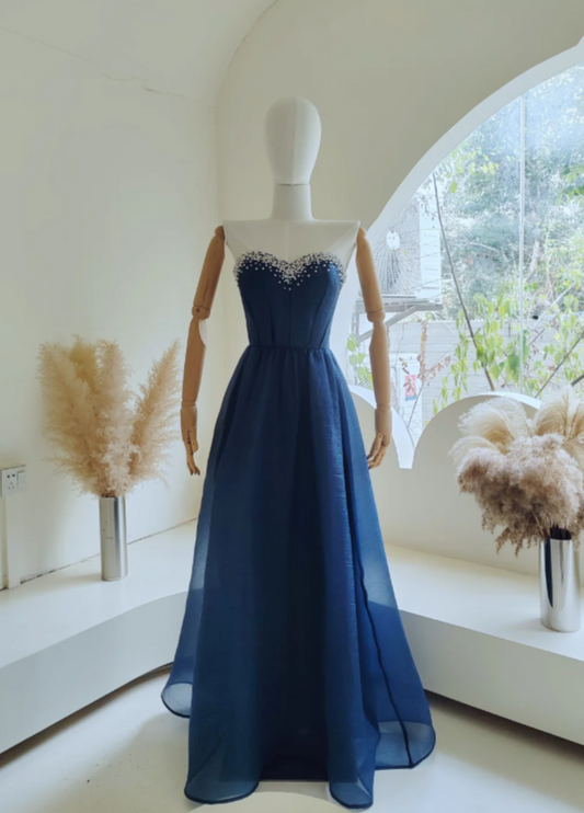 Fairy Sweetheart Neck A-Line Long Prom Dresses Tulle Blue Evening Gowns Sleeveless Birthday Dresses ED05687