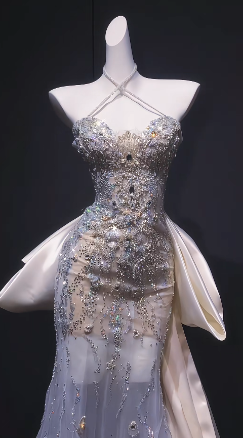 Robes d'anniversaire élégantes bleu dégradé, col en V, paillettes, mousseline, fourreau, robes de bal, robes de soirée ED04456